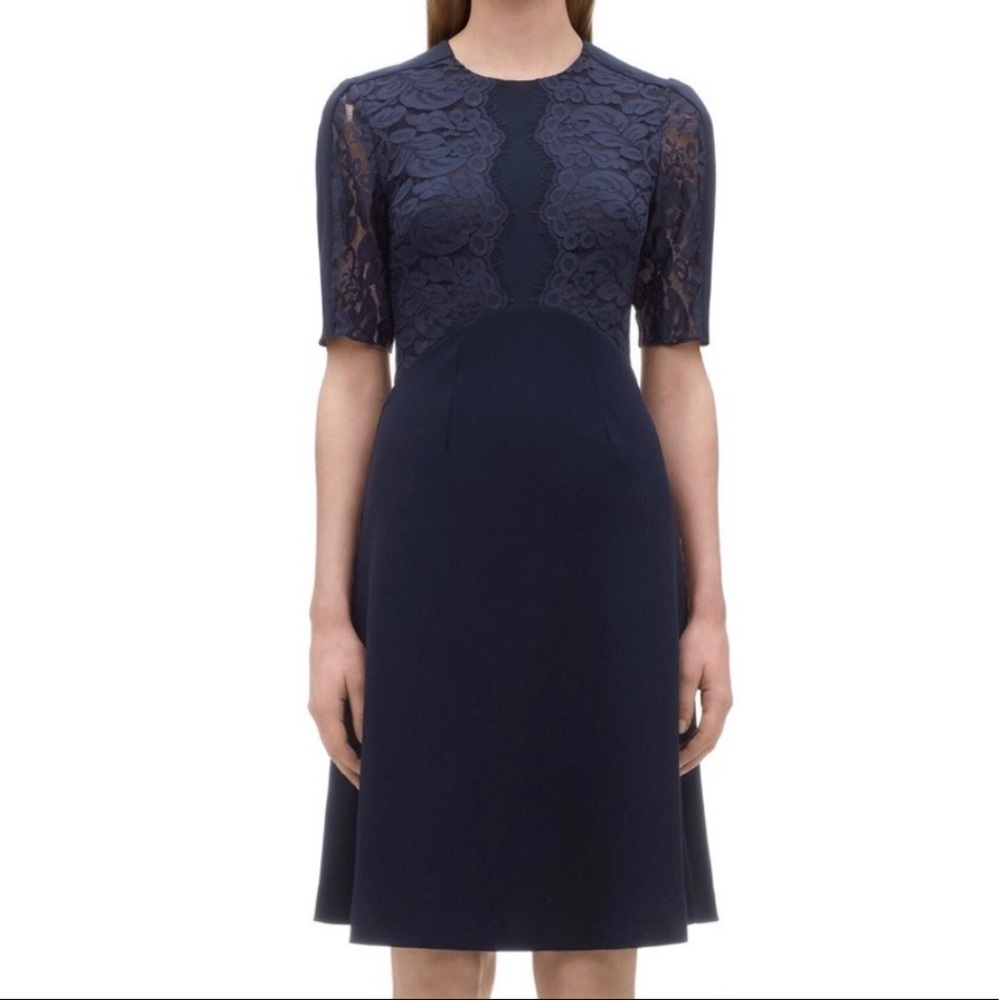 Whistles Tillie Lace Insert Dress Navy Fit and Flare